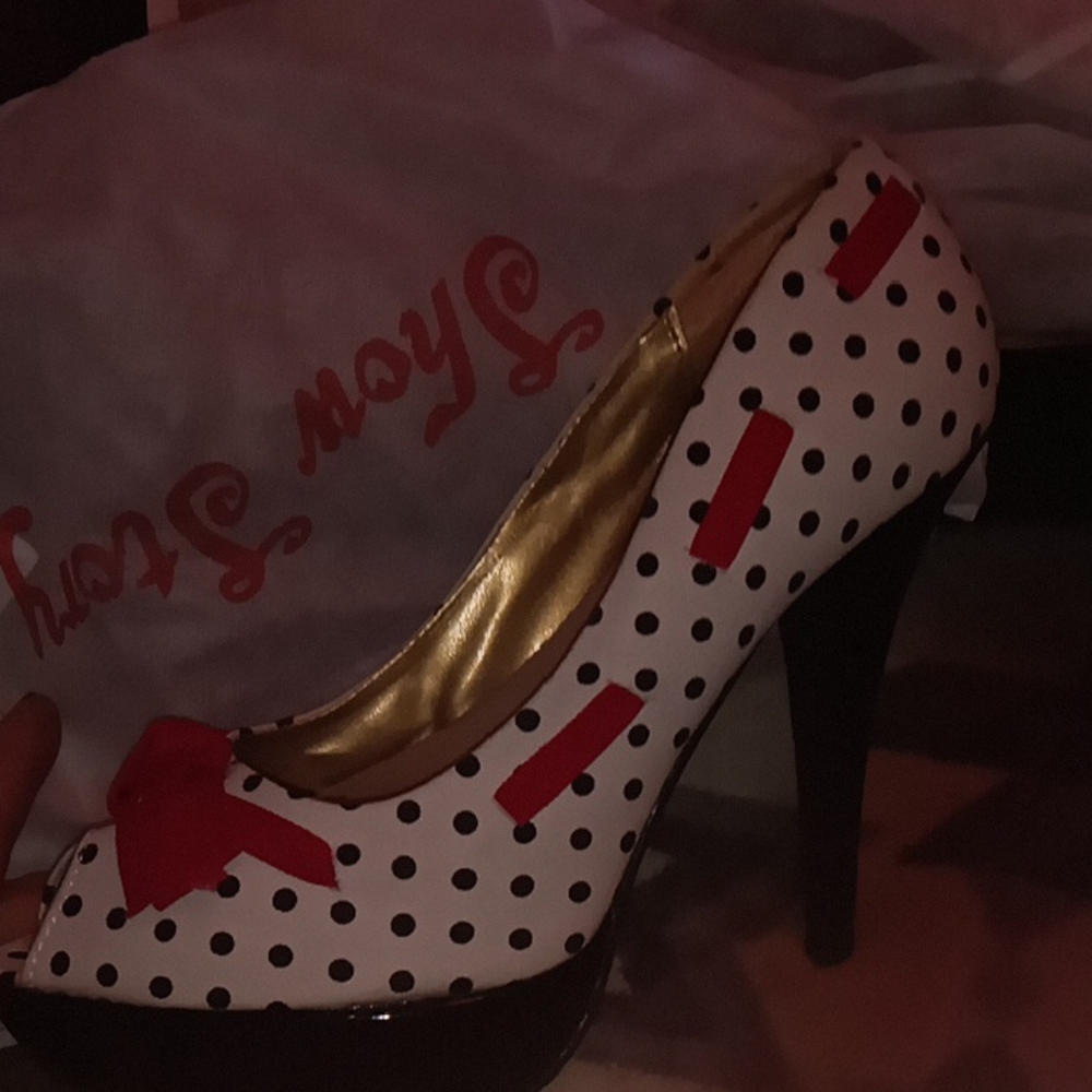Stylish Polka Dot Heels with Red Details